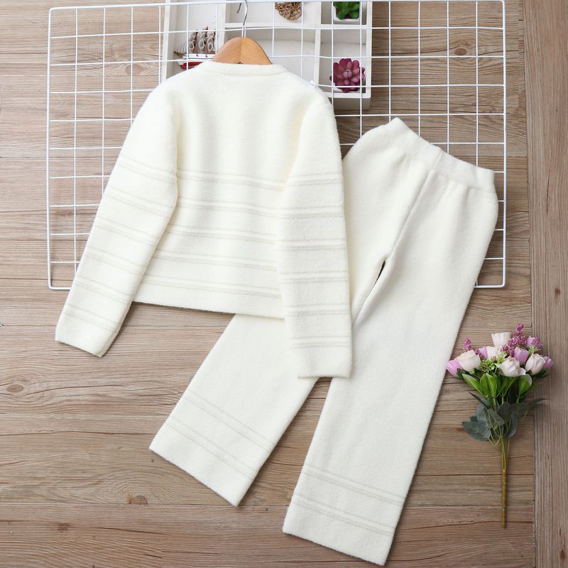 Mother & Kids Knit Sweater And Pants Set - Soft Long Sleeve Two-Piece Outfit For Toddler Little Girls Elegant Letter Print Comfortable Polyester Blend_voghion.com