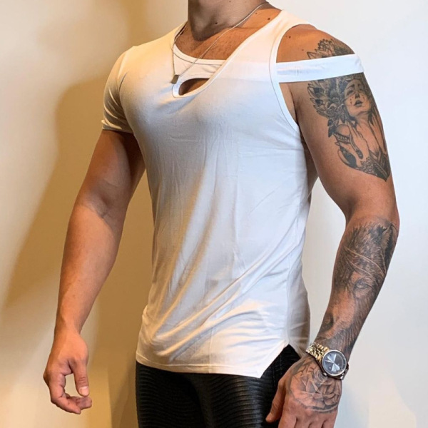 Camiseta irregular con personalidad de moda de talla grande para hombre_voghion.com