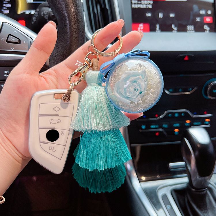 Creative Ice Silk Tassel Eternal Flower Gradient Color Internet Celebrity Car Keychain Cute Bag Pendant Gift_voghion.com