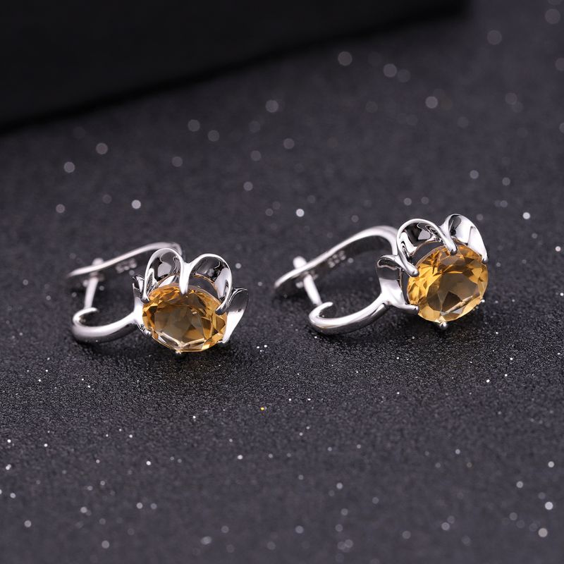 Mode Einfache Natürliche Gelbe Amethyst Ohrringe S925 Silber Intarsien Topas Edelstein Ohrringe_voghion.com