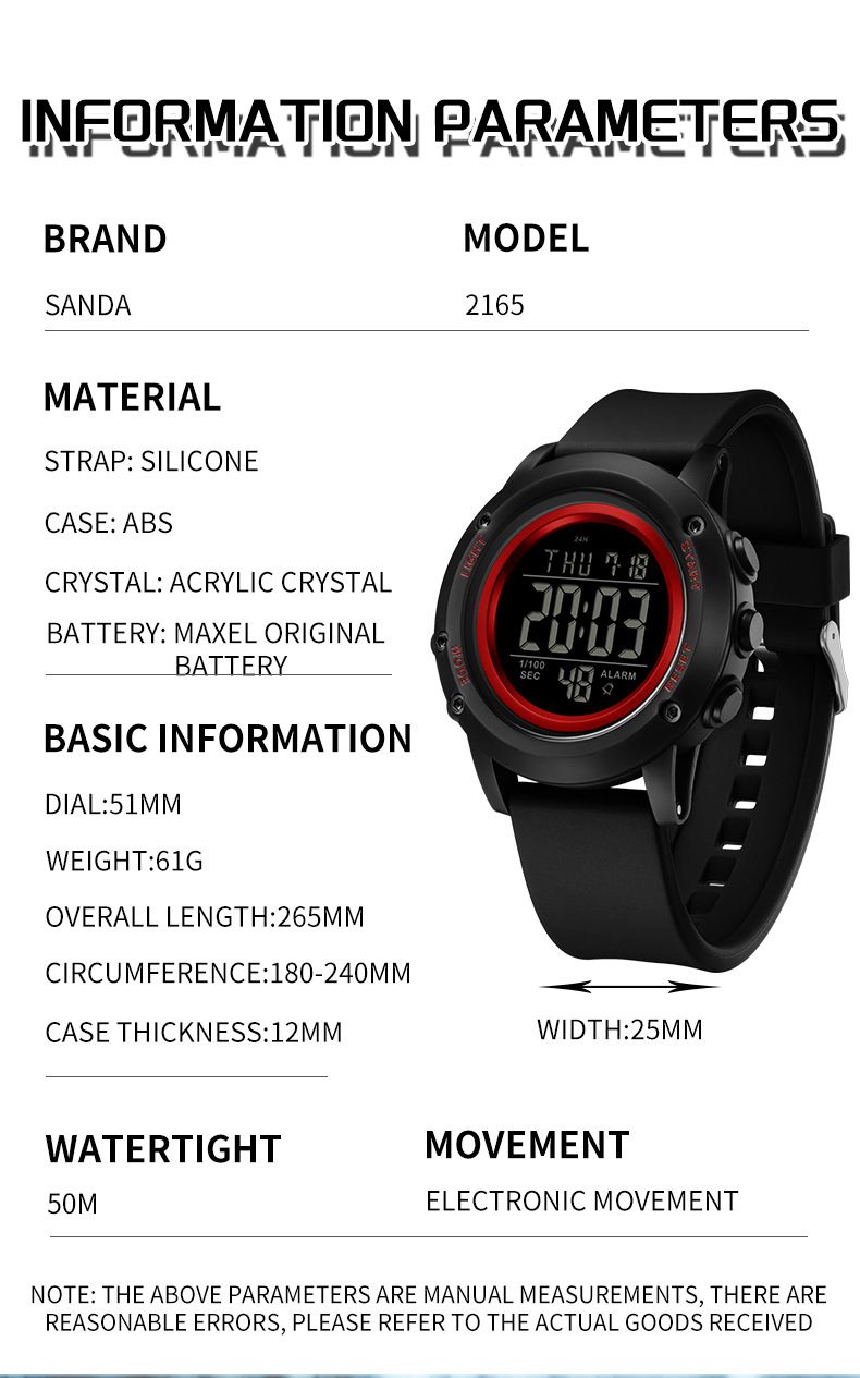 Orologio sportivo digitale con impermeabile fino a 50 m, sveglia multifunzione, cronometro, retroilluminazione a LED per uomini e donne, orologi elettronici per studenti multifunzione_voghion.com