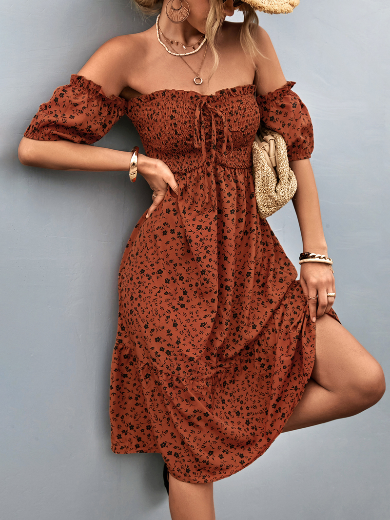 Nueva colección 2023 Vestido de color liso con borde con volantes_voghion.com