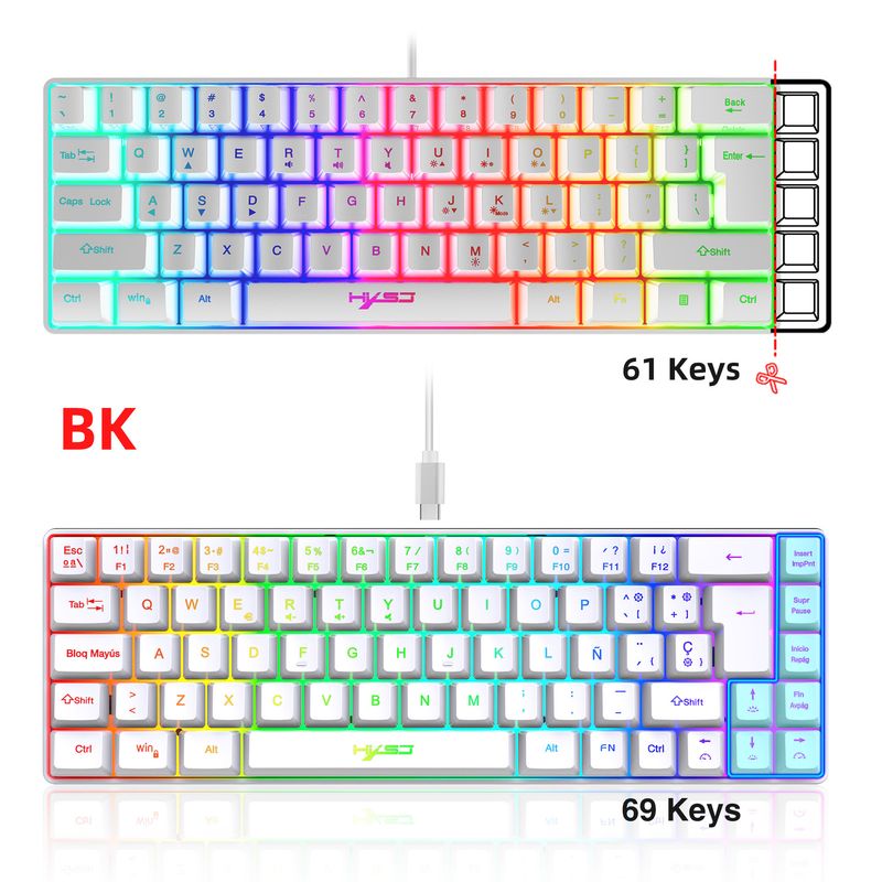 İspanyolca kablolu 69 tuşlu film RGB arkadan aydınlatmalı oyun klavyesi_voghion.com