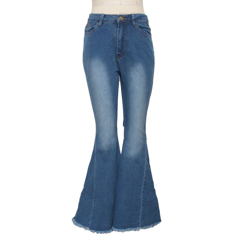 Women's clothing HSF2347 fashion versatile wide-leg washed stretch denim bell-bottom pants_voghion.com
