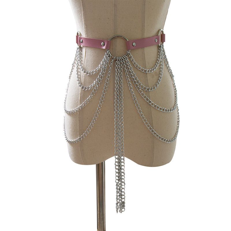 【】Cintura multicatena in stile punk con nappa decorativa in metallo, accessorio per performance_voghion.com