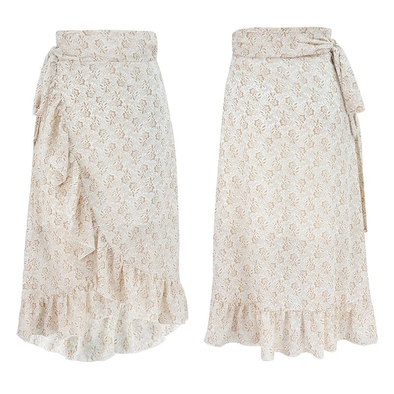 Women's printed strap slit big swing skirt with lining _voghion.com