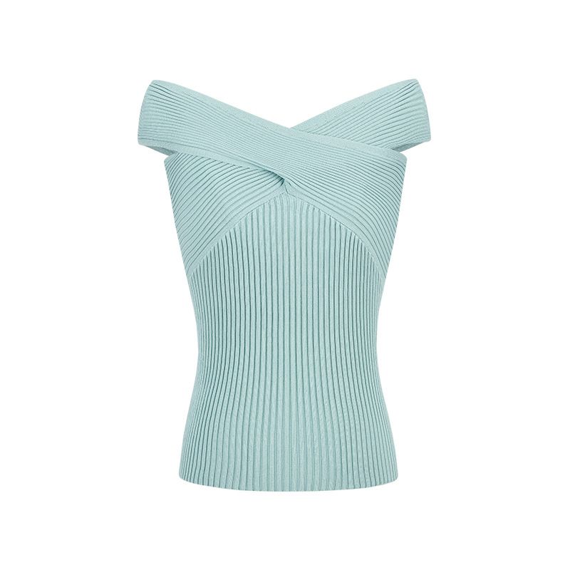 Magic West Queen Sexy Hot Girl Cross Twist Halter Off-Shoulder Multi-Way Knitted Vest Inner Top_voghion.com