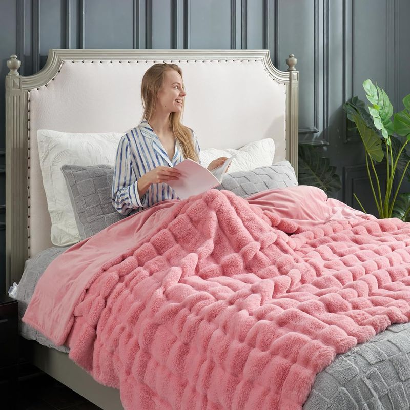 Manta de lujo con borde cruzado, suave manta de felpa de conejo, manta a rayas, decoración del hogar, funda de sofá, manta pequeña_voghion.com