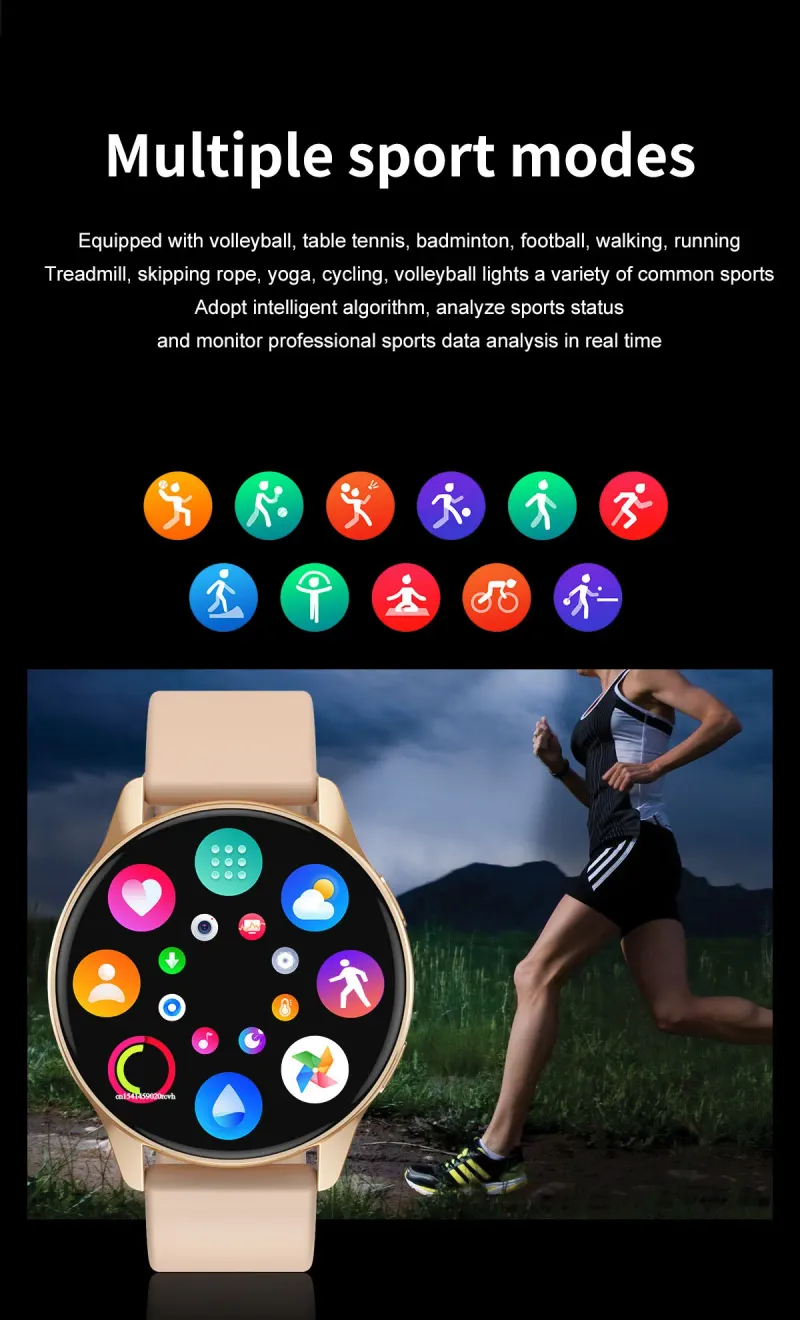 Runde Smartwatch 2023 mit Bluetooth-Anruffunktion, Fitness-Tracker-Armband für Damen und Herren, anpassbares Zifferblatt, kompatibel mit Android und iOS_voghion.com