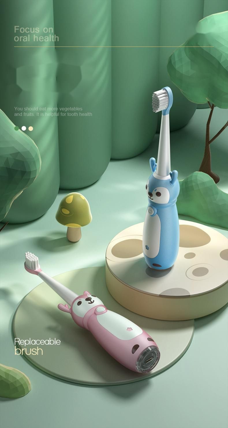 Cepillo de dientes eléctrico para niños con cerdas suaves, diseño de dibujos animados para edades de 5 a 12 años, certificado CE para una limpieza suave y eficaz._voghion.com
