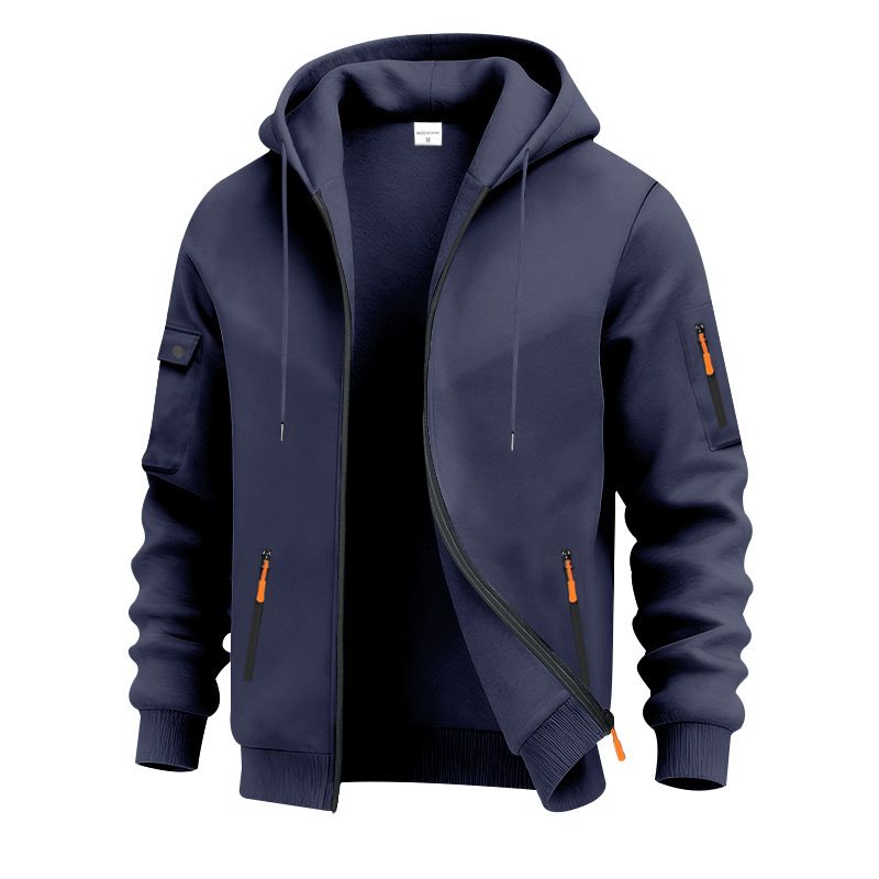 Heavyweight Fleece-Lined Work Jacket For Men – Utility Hooded Zip-Up With Tibetan Blue & Khaki Options_voghion.com