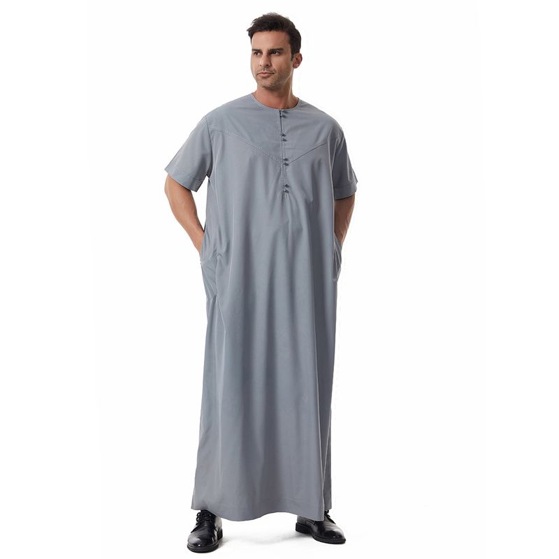 Herrenbekleidung Robe Kurzarm Langes Hemd Nationalität Kleidung_voghion.com