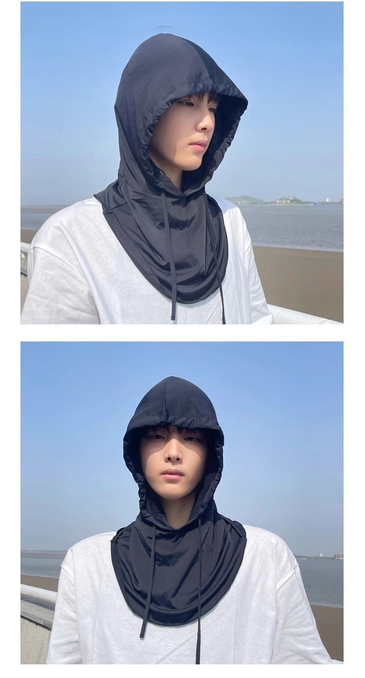 Masque de protection solaire d'été pour hommes, couverture intégrale du visage, cache-cou respirant en soie glacée, écharpe, bonnet, voile 3 en 1 pour le cyclisme_voghion.com