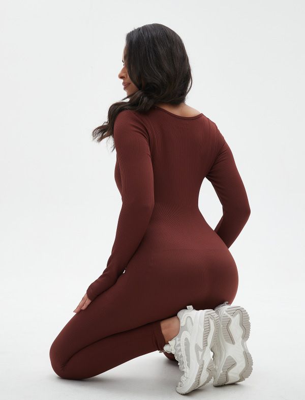 Body da yoga senza cuciture a vita alta e maniche lunghe - Tuta da allenamento elasticizzata lunga per donna, controllo della pancia e traspirante_voghion.com