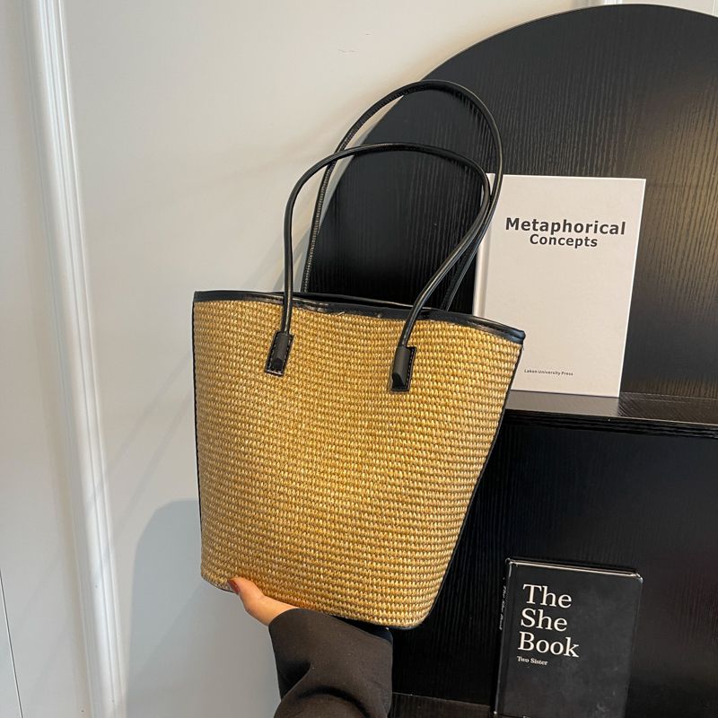 Borsa a tracolla in rattan intrecciato fatta a mano da donna, borsa a tracolla di grande capacità, borsa da viaggio casual bohémien, tote_voghion.com
