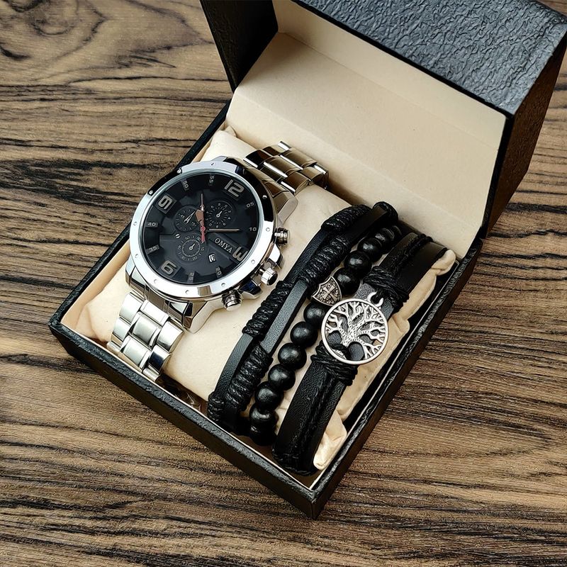 Reloj de pulsera para hombre, resistente al agua, de moda, con correa de acero inoxidable, calendario, de cuarzo, caja de regalo_voghion.com