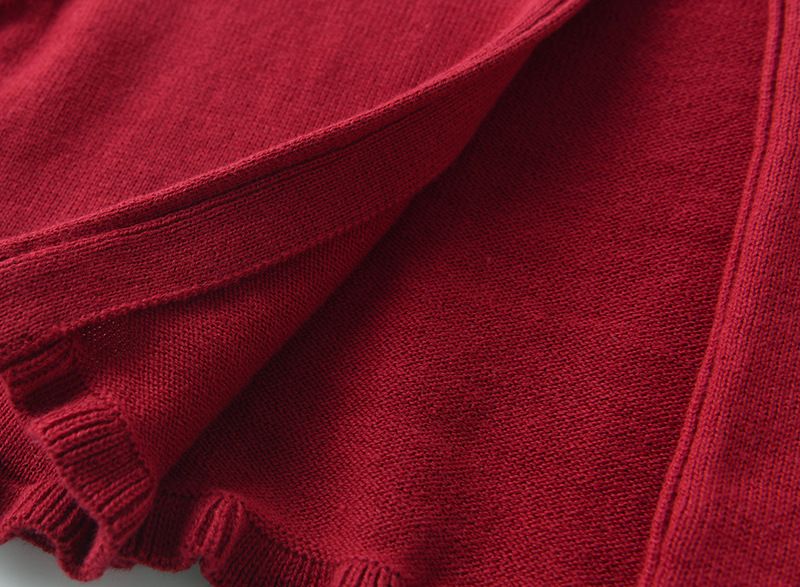 Handgefertigte Strickjacke mit Perlenbesatz und Spitzenbesatz für Mädchen von Mother & Kids – Weicher Strickpullover mit Rundhalsausschnitt und langen Ärmeln (Weiß/Rosa/Burgunderrot, 90–160 cm)_voghion.com