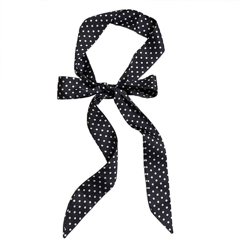 Sciarpa di seta sottile e stretta a pois da donna, stile Ins, da 190 cm, con nastro per capelli, decorazione per cintura_voghion.com
