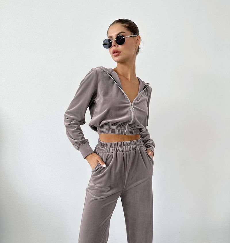 Felpa con cappuccio in maglia, set sportivo casual in due pezzi, autunno e inverno 2023, nuovo stile da strada per donna_voghion.com
