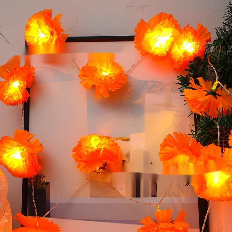 LED Dahlia Small Colorful String Flashing Starry Sky Christmas Halloween Solar Marigold Decorative Lights_voghion.com