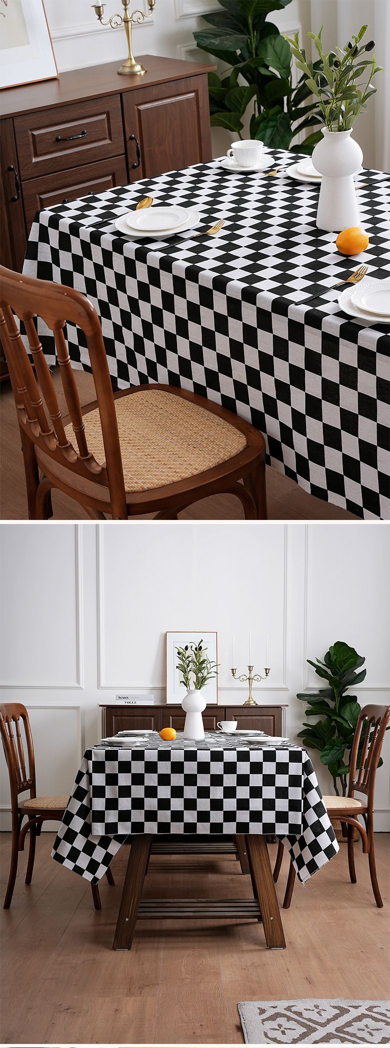 Kariertes Tischdecken-Set – 4 Farben (Schwarz/Weiß, Grau/Weiß, Orange/Weiß, Rosa/Weiß) – 5 Größen 150 x 100 cm bis 150 x 260 cm – wasserdichtes Polyestergewebe_voghion.com