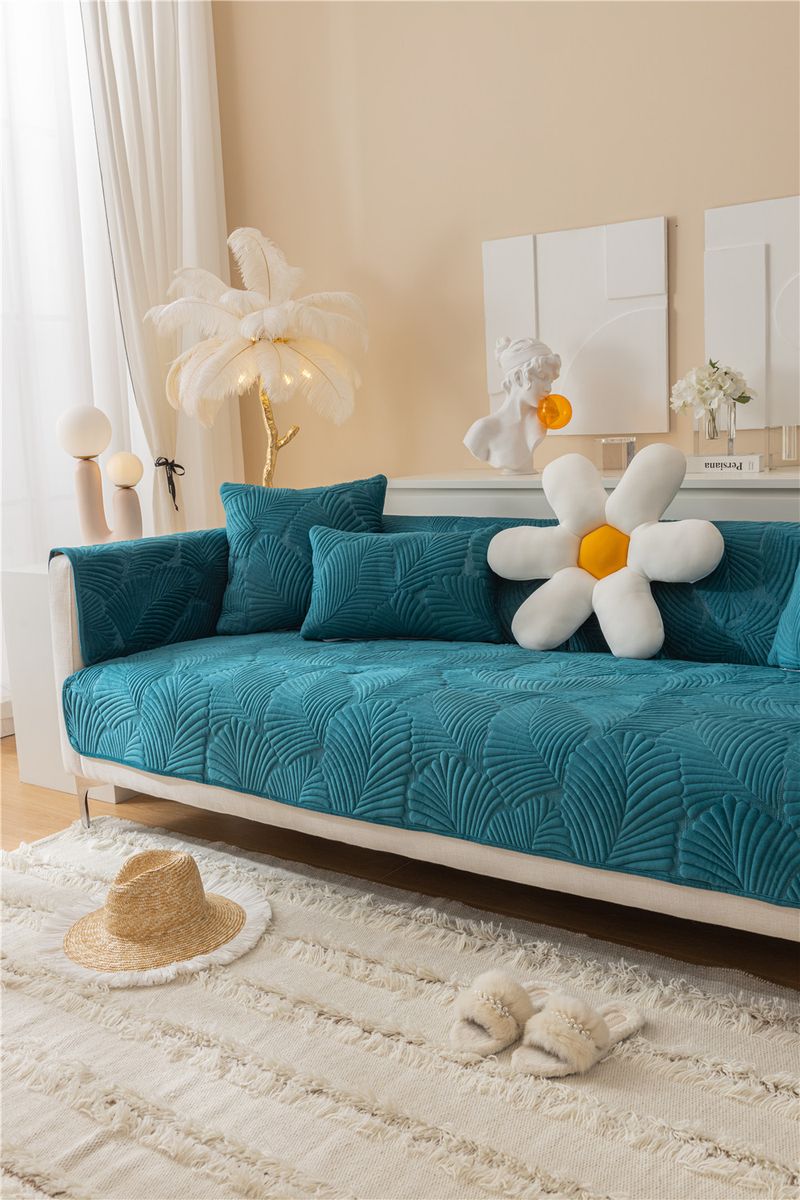 Autumn and winter style ultra soft solid color plush banana leaf sofa cushion modern simple double sofa cushion cloth factory direct sales_voghion.com