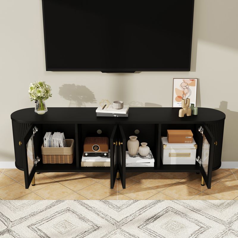 TV-Schrank Mit Glastüren, Lowboard Mit Goldenen Griffen und Beinen, Fürs Wohnzimmer_voghion.com