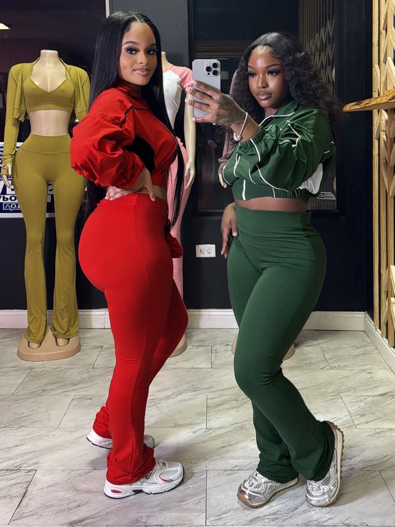 Women's Stylish Two-Tone Contrast Stitching Zip-Front Flared Pants Set – Trendy Office & Casual Outfit_voghion.com