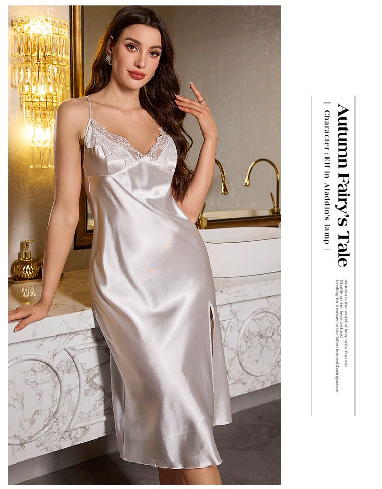 Damen Nachtwäsche neue sexy einfache Stil Seide rückenfreie Mode einfache Nachthemd Damen langen Hosenträgerrock_voghion.com
