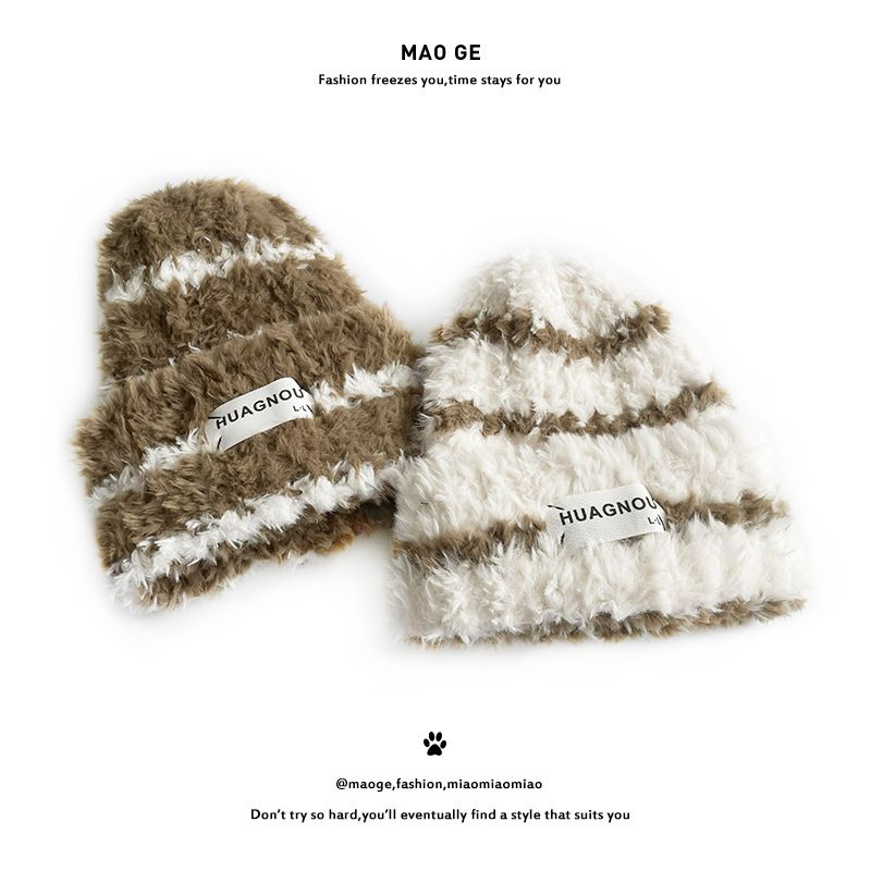Cappello di lana da donna con etichetta Cat Brother, nuovo, lavorato a maglia, autunno inverno, caldo e spesso, in peluche, versione coreana_voghion.com