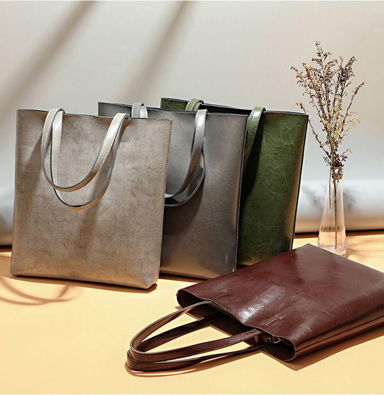 2024 Spring and Summer New Cowhide Women's Bag Fashion Women's Leather Bag Simple Tote Bag Large Capacity Portable Shopping Bag_voghion.com