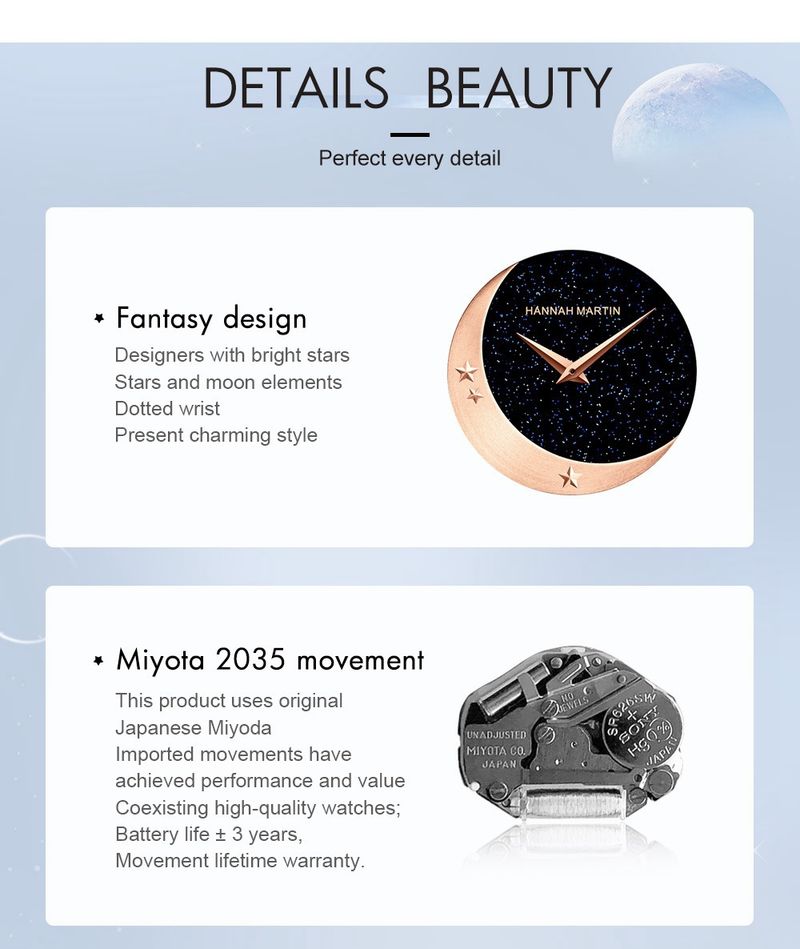 Women's Elegant Moon Phase Watch With Miyota Quartz Movement, Stainless Steel Band, And Sparkling Starry Dial Starry Sky Watch_voghion.com