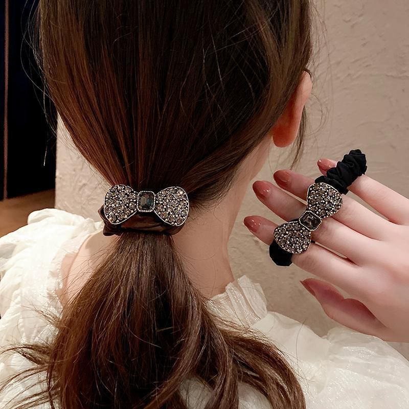 Fascia con fiocco in strass di alta qualità coreana, anello per l'intestino tenue francese alla moda retrò, cordino per la testa, elastico per capelli_voghion.com