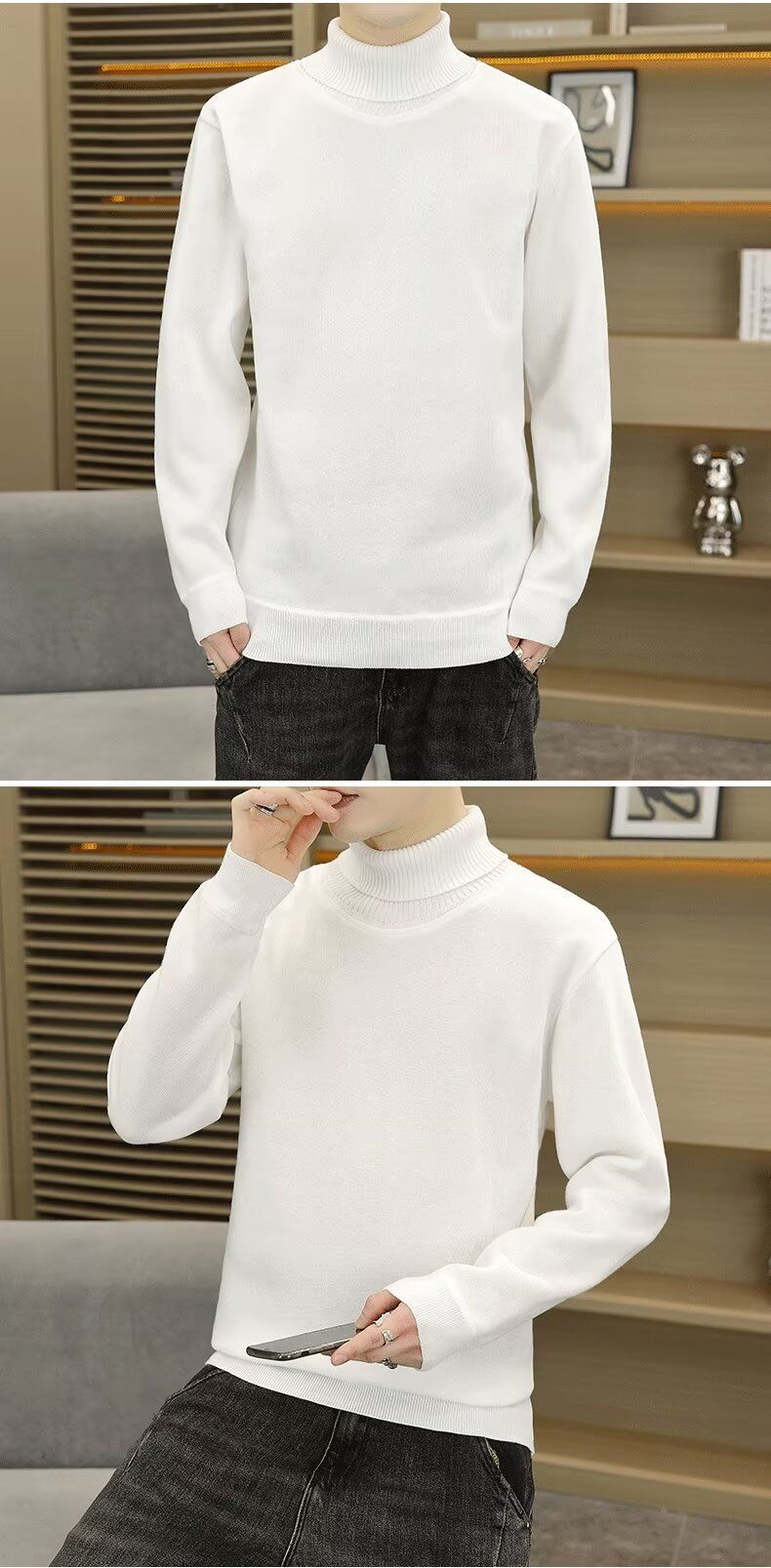 Maglione dolcevita da uomo in velluto e a collo alto, maglione casual da uomo autunno e inverno, semplice e alla moda, pullover elegante_voghion.com