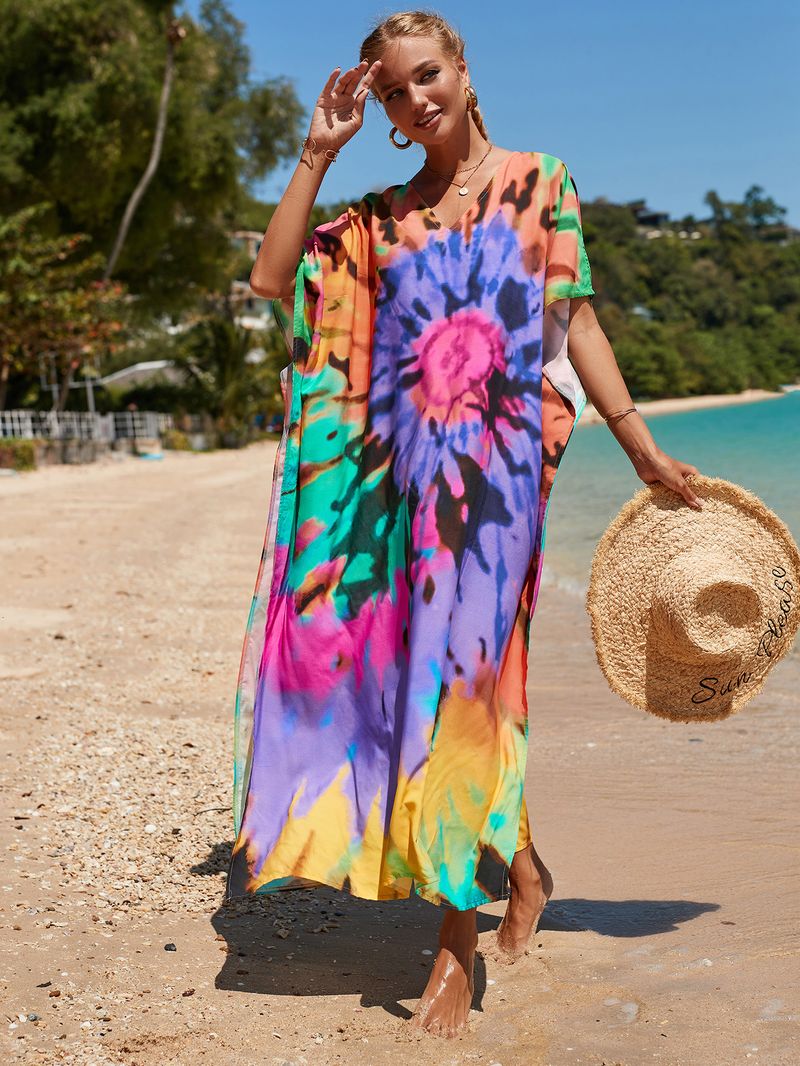 Strandkleid aus 100 % Baumwolle für Damen – Sonnenshirt mit Boho-Print, locker sitzende Bademode, Langarm-Tunika für den Urlaub am Pool_voghion.com