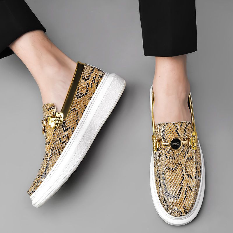 Unschlagbare Qualität 5132 Herren Board Loafer, Federfußabdeckungen, Biskuitkuchen, Schlangenmuster Schaffelloberfläche, Metalldekoration, Trendy_voghion.com