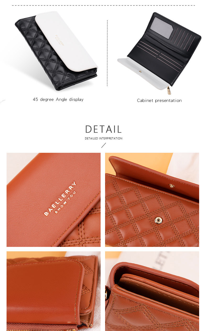 Baellerry new women's long wallet Korean-style quilted multi-card three-fold clutch wallet women's wholesale_voghion.com