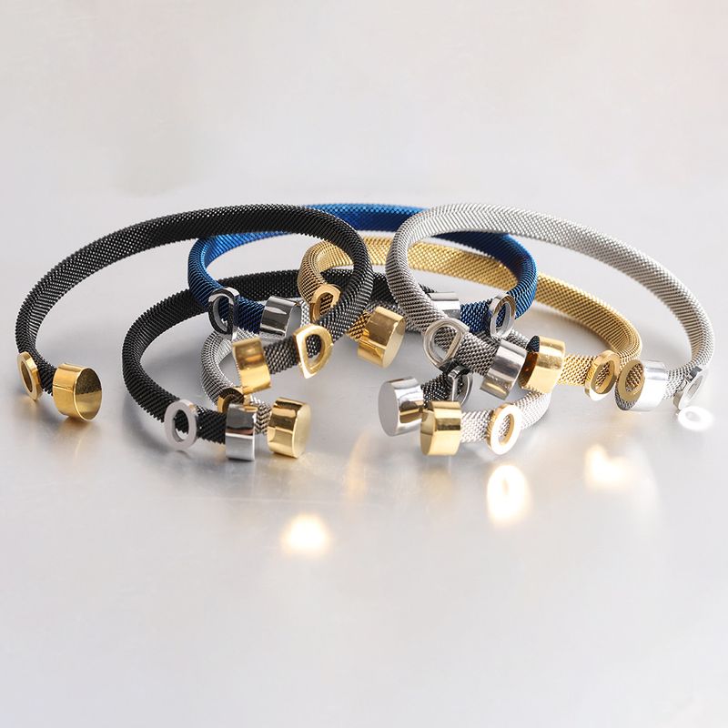 2 STÜCKE Elegante Und Minimalistische Weibliche Edelstahl Draht Kabel Öffnung OD Brief Armband_voghion.com