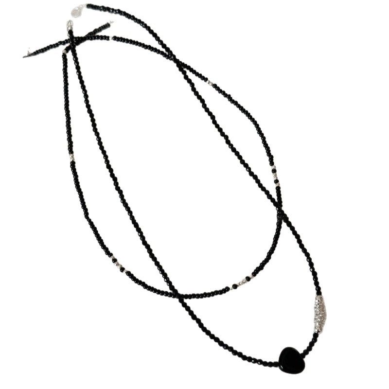 Collana con perline di vetro nero, semplice, versatile, alla moda, con catena per clavicola, di alta qualità, elegante e di tendenza._voghion.com