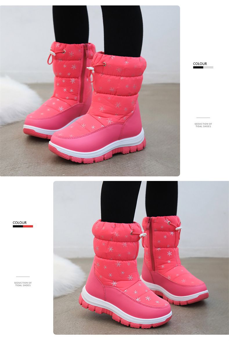Winter Kinder Mädchen Schneeflocke Hohe Schneestiefel Warm Plüsch Dickbesohlte Knöchellang Lässig Weichbesohlte Rosa Baumwollstiefel_voghion.com