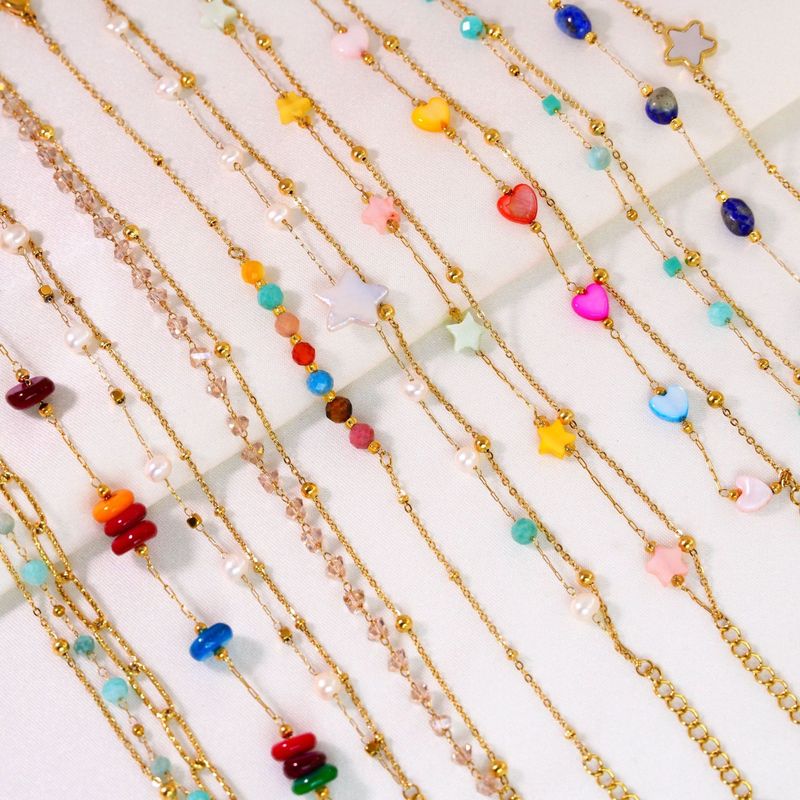 Ins Style Light Trendy Fünfzackiger Stern Herz Natürliche Perle Perlen Doppelschicht Gestapelt Titan Stahl 14K Gold_voghion.com