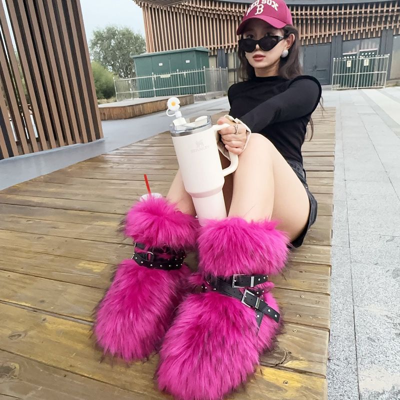 Botas de invierno con plataforma plana estilo punk para mujer, con tachuelas y piel sintética: antideslizantes, cálidas y a la moda (varios colores y tallas disponibles)._voghion.com