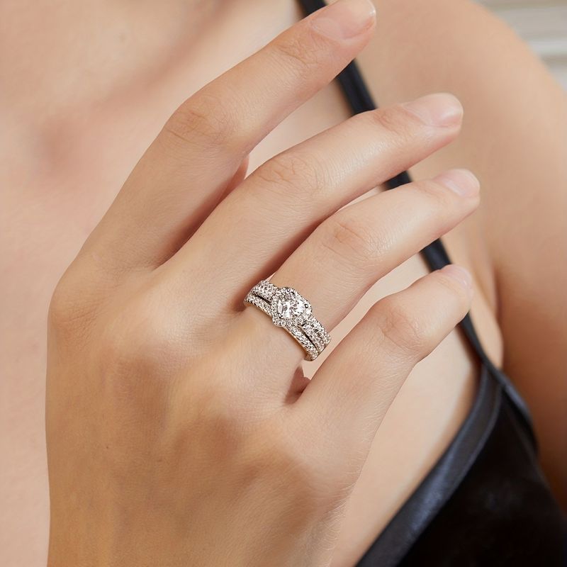 Ensemble de bagues empilables en forme de cœur serties de zirconiums cubiques, élégantes bagues à une rangée entièrement serties de diamants, style léger, luxueux, doux et audacieux pour un usage quotidien et pour offrir_voghion.com