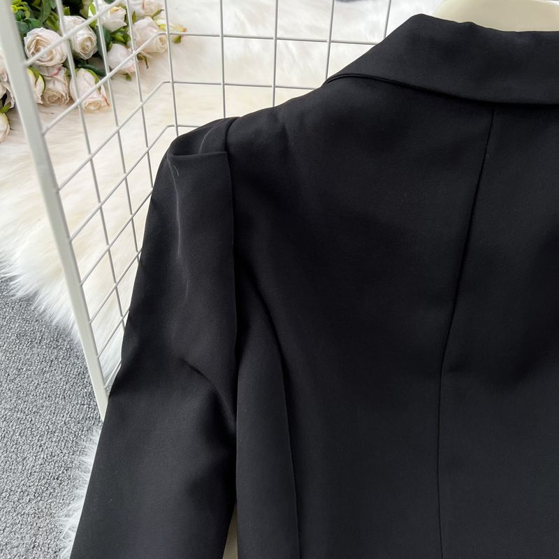 Women's Fashion Set Slim Fit Long Sleeve Short Blazer & High Waist Slit Pencil Skirt Autumn Outfit (Black, S/M/L/Xl)_voghion.com