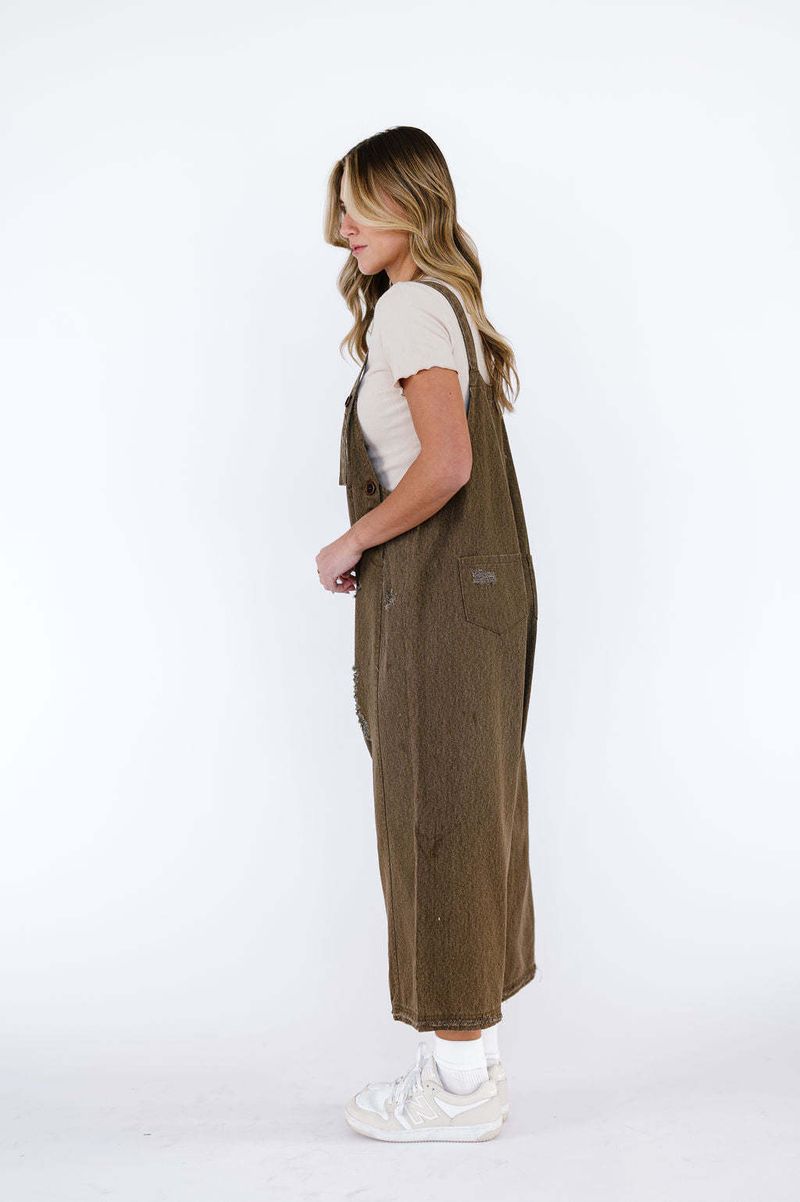 Kadın Giyim Moda Retro Yıpranmış Delikler Bol Geniş Paça Rahat Günlük Askılı Kot Tulum_voghion.com