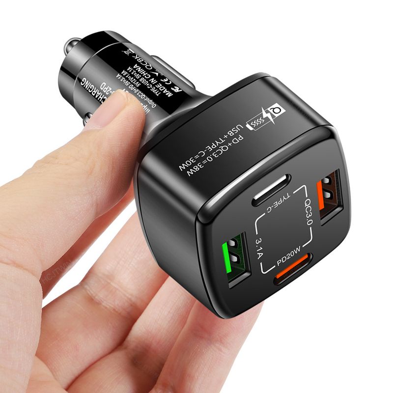 Müzik Festivali Dörtlü 38wPD+qc3.0 3.1A 2USB+Type-c hızlı şarjlı çift hatlı araç şarj cihazı_voghion.com