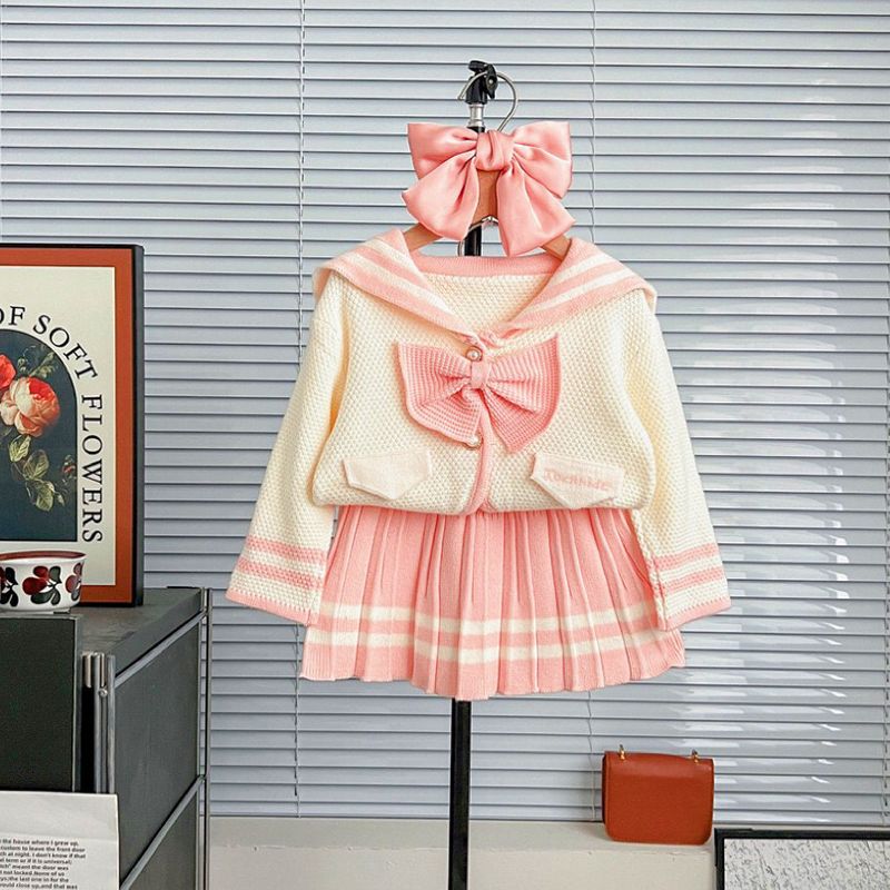 Mädchen Pullover Anzug 2023 Herbst Und Winter Neue Stil College Stil Zwei Stück Anzug Navy Stil Koreanische Version Gestrickte Bogen rock_voghion.com