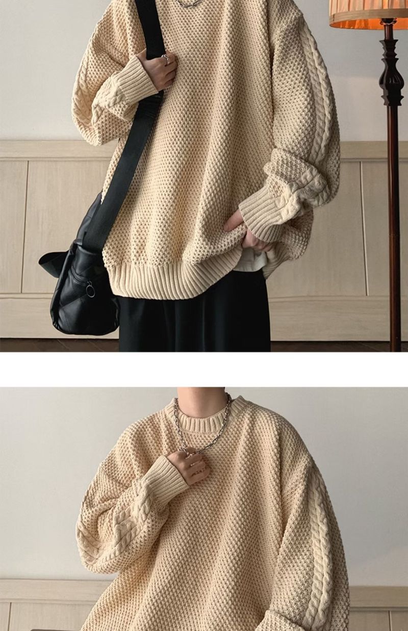 Herbst und gut aussehend Herren Lazy Style Retro Loose Trendy Marke Strick Sweer Grobnadel Winter verdickt High End_voghion.com