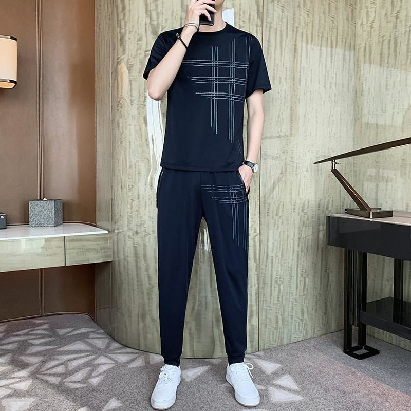 LazyZoom Summer New Casual Sports Suit For Men Loose Plus Size Ice Silk Thin Set Stylish Quick-Dry Breathable One-Piece Trendy_voghion.com