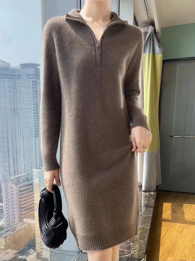 Pullover Herbst Winter Neue Abnehmen Lange Gestrickte Faul Design Vielseitige Wolle Kleid Lose Basis Schicht_voghion.com